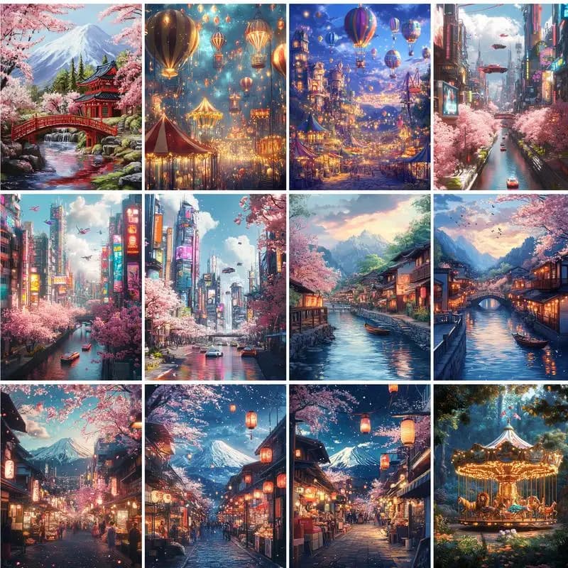 Painted with numbers on canvas with frame DIY Kit for adults Scenery Drawing acrylic painting coloring oil image with numbers Art