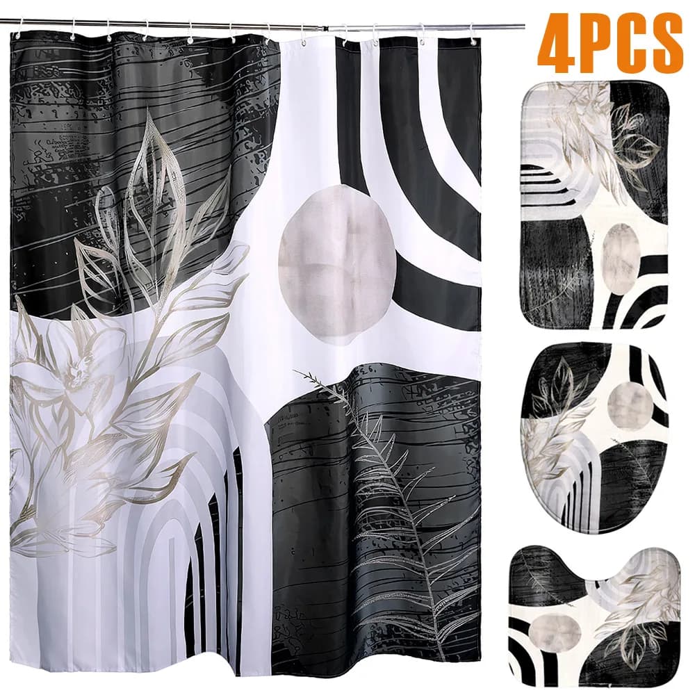 Set di tende da doccia da bagno da 4 pezzi Set di decorazioni per il bagno antiscivolo impermeabili in poliestere con tappeto Tappetino da bagno Tappetino per coperchio WC a forma di U