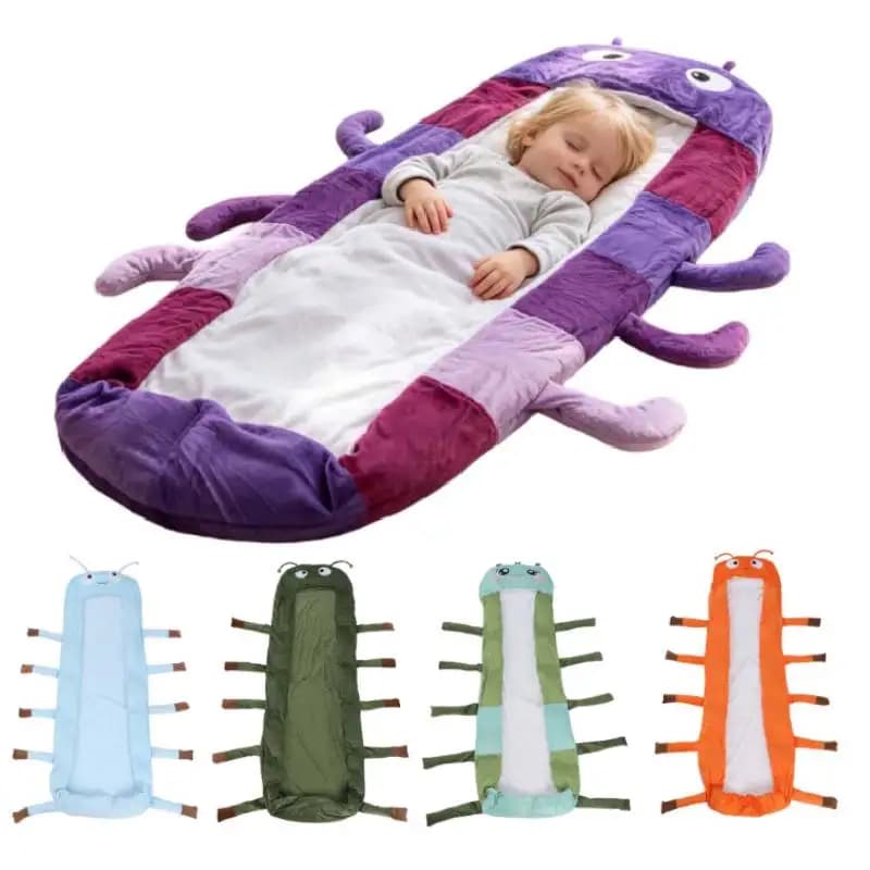 Sacco a Pelo per Bambini a Forma di Bruco con Cuscino, Regalo di Compleanno, Comodo e Caldo Sacco per Dormire in Peluche per Bambini e Bambine