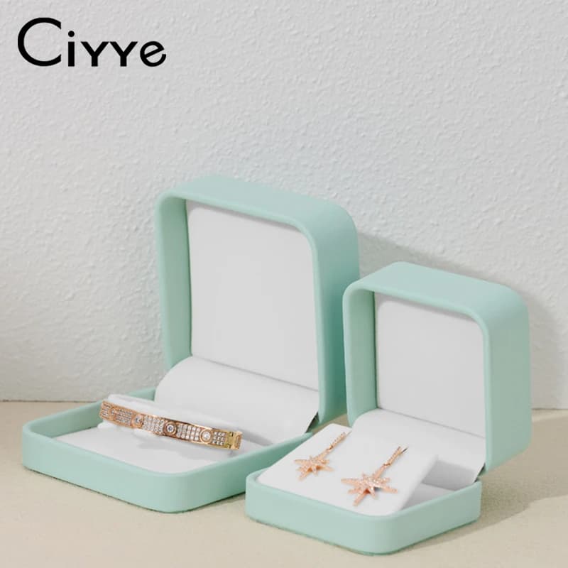 Scatola per Anelli in Pelle PU Ciyye Verde Chiaro, Confezione Regalo per Anelli di Diamanti, Organizzatore per Gioielli Personalizzabile