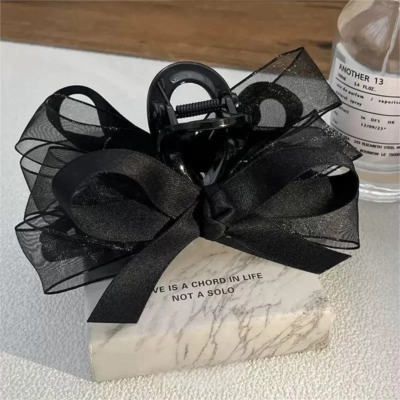High-End Black Transparent Bow Hair Clip - Elegant Hair Accessory For The Back Of The Head