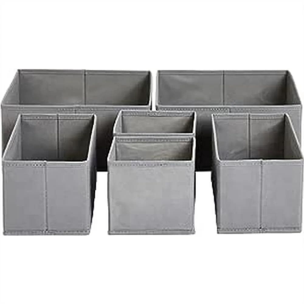 Set di 6 Scatole Organizzatrici in Tessuto per Calzini, Biancheria Intima e Articoli per Bambini, Colore Grigio, Soluzione Salvaspazio