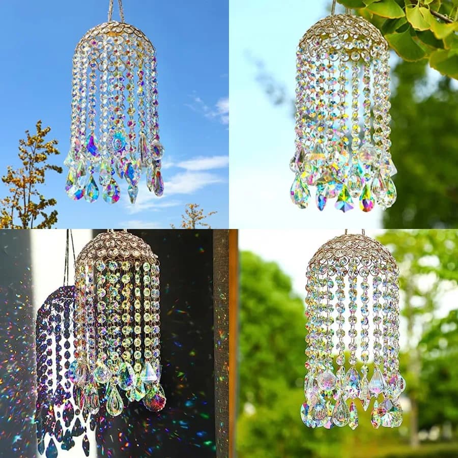 Crystal Chandelier Wind Chimes Suncatcher Pendant, Aurora Light Catcher for Window Indoor Outdoor Ornament, Gift for Mothers Da