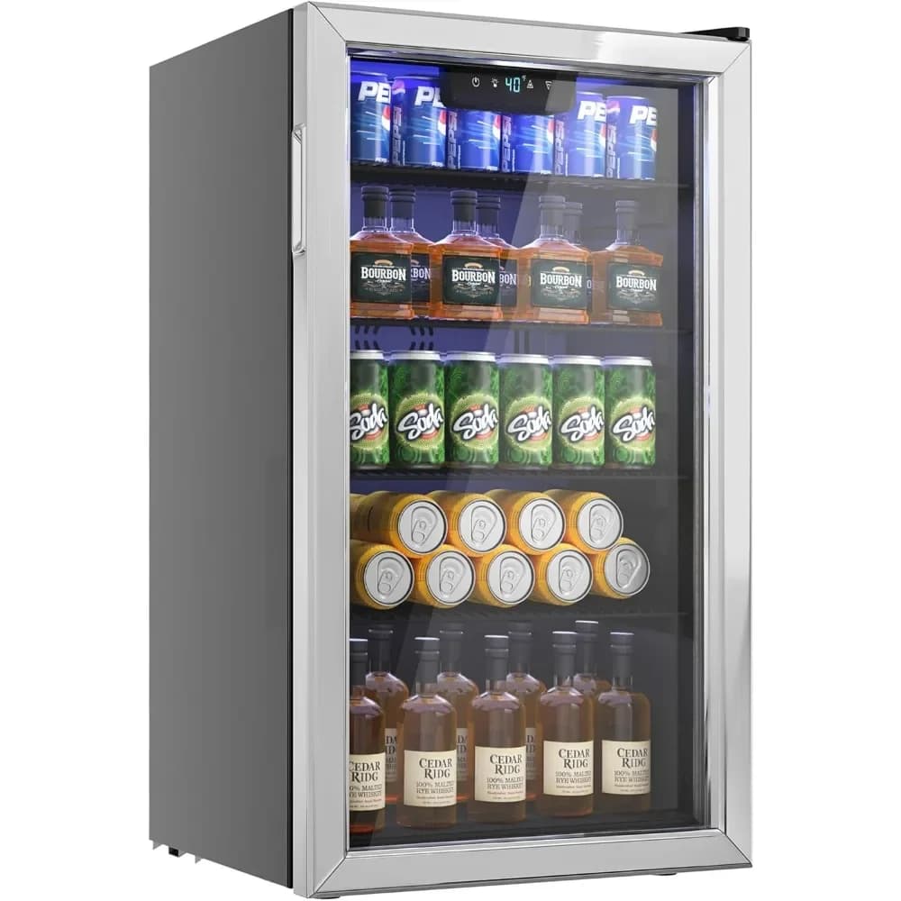 Frigorifero per bevande - Mini frigorifero da 126 lattine con porta in vetro per soda, birra o vino, refrigeratore per bevande per casa, ufficio, bar