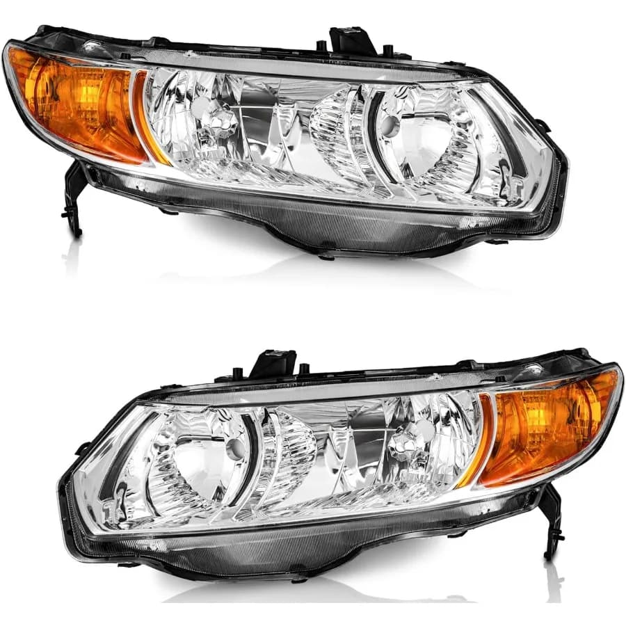 Per il 20062011 Honda Civic 2Door Coupe Gruppo faro Coppia faro Alloggiamento cromato Riflettore ambrato lato sinistro e destro per En