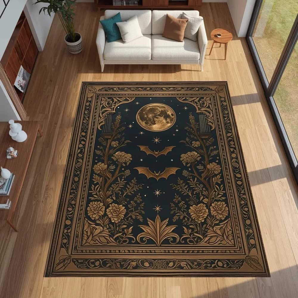 Vintage Moon Bat Celestial carpet living room sofa front sunroom entry hallway Washable Rug Gift