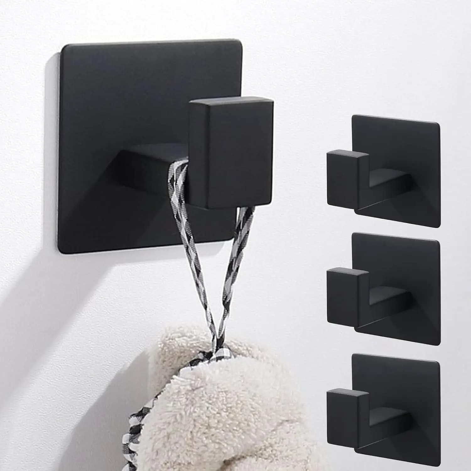 1-4Pcs Strong Adhesive Wall Hook Sticker Hanging Coat Rack Clothes Hanger Shower Robe Hook Kitchen Bathroom Towel Hooks Black