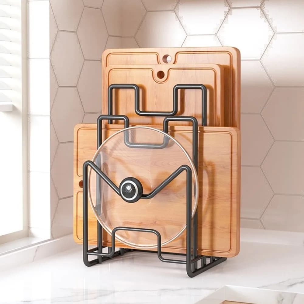 Multi Layer Cutting Board Holder Space Saving Iron Art Pot Lid Rack Shelf Metal Stand Vertical Chopping Board Organizer Plates