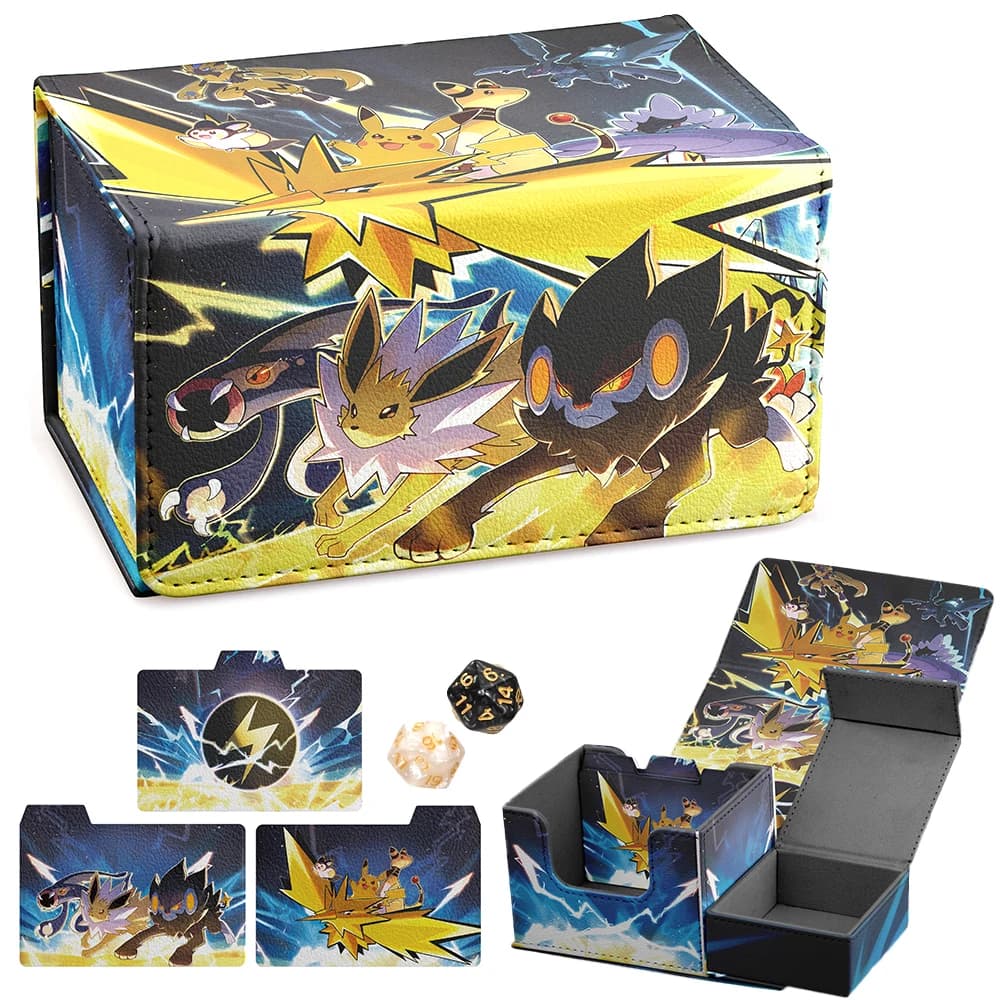 Gacha Durable card deck box Horizontal box with tray for dice 100 + card storage box suitable for collection cards with TCG PTCG leather magnet