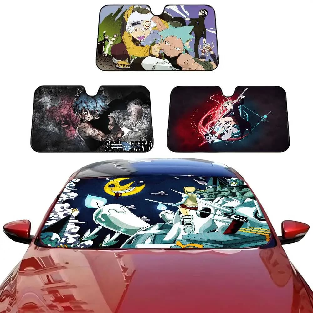 Parasole per parabrezza anteriore auto Classic Soul Eater Novelty 70x130cm, copertura per finestrino auto in lamina con disegni a fumetti