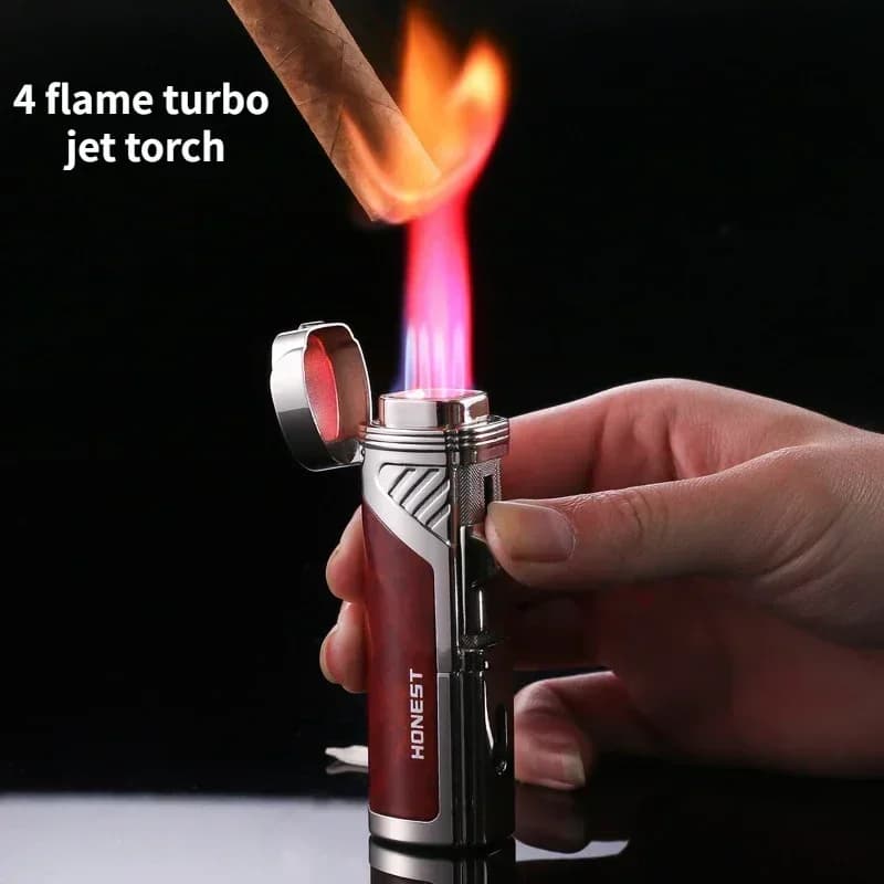 HONEST High End 4 Fiamma Turbo Jet Accendino a gas butano Creativo antivento Fiamma rossa Accendisigari Accessori per fumatori da uomo