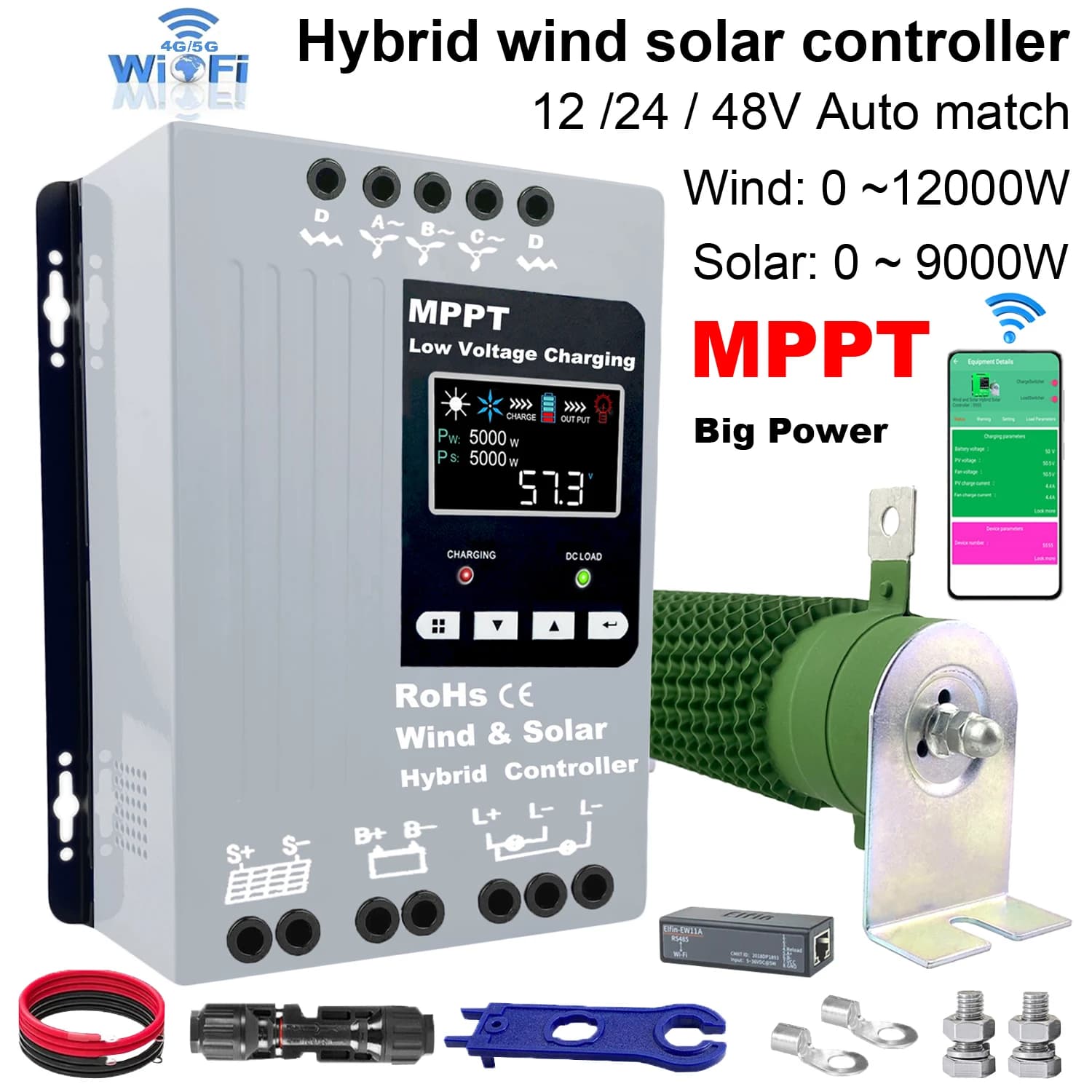 JNGE 300W-12000W 5000W Ibrido MPPT Regolatore eolico e solare 12V 24V 48V Regolatore di carica di carico di scarico con WIFI GPRS Ethernet