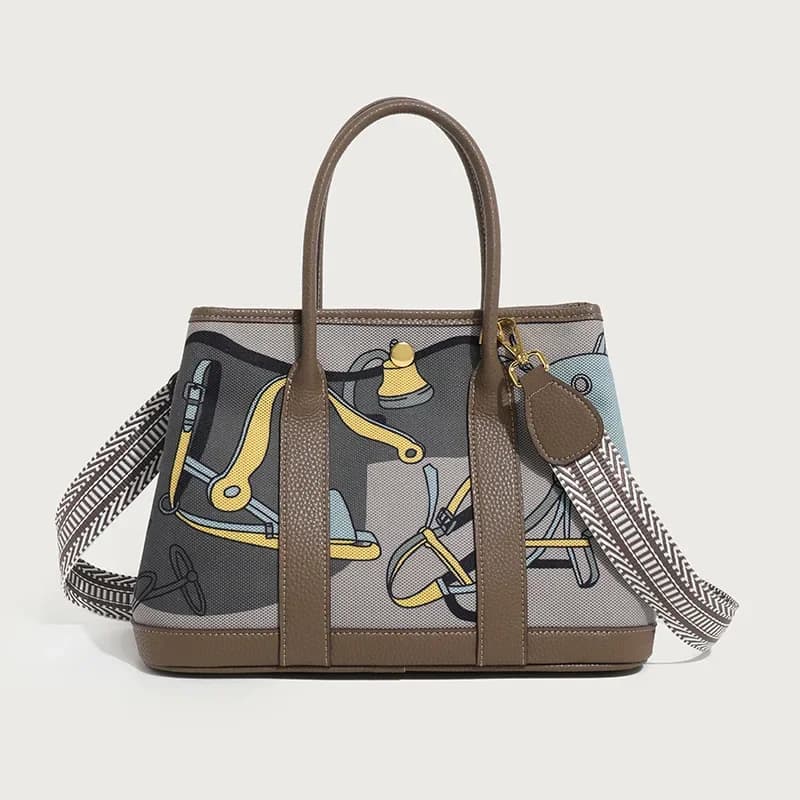 New Canvas Patch Leather Garden Bag Graffiti Large Capacity Fashion Handbag Vintage Single Shoulder Slant Crossbody Bag