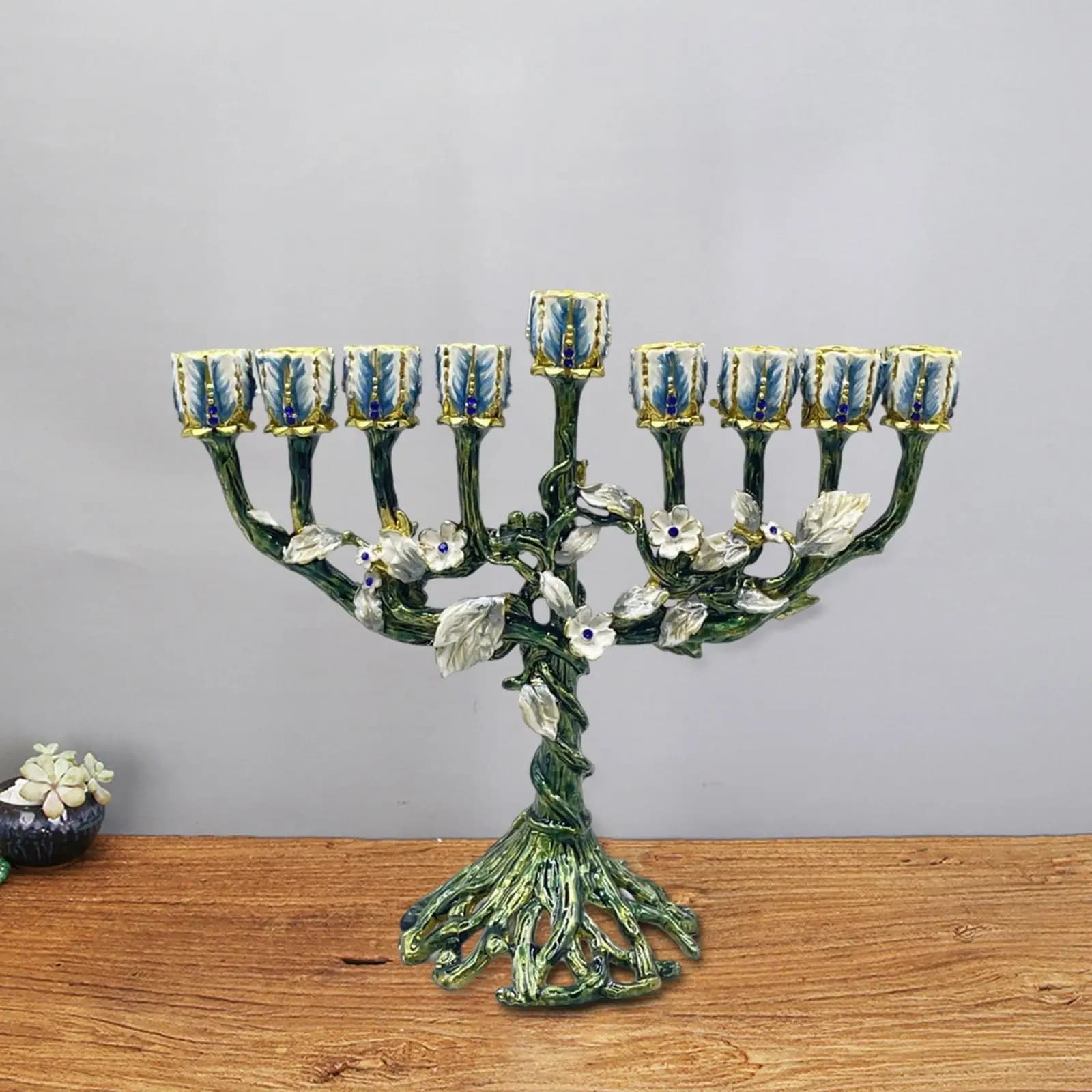 Tradizionale Menorah Photo Prop Portacandele natalizio Hanukkah in lega di zinco per credenza da soggiorno, cena in fattoria, anniversario