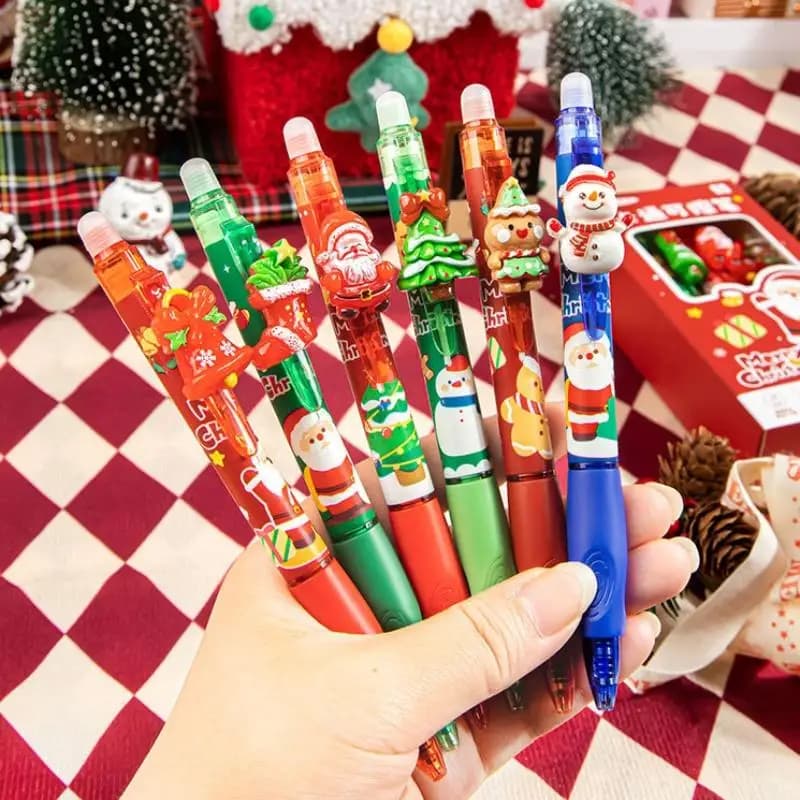 6Pcs Cartoon Christmas Themed Erasable Gel Pens Kawaii Quick-Drying Writing Smooth Blue Ink Neutral Pens Student Stationery Gift