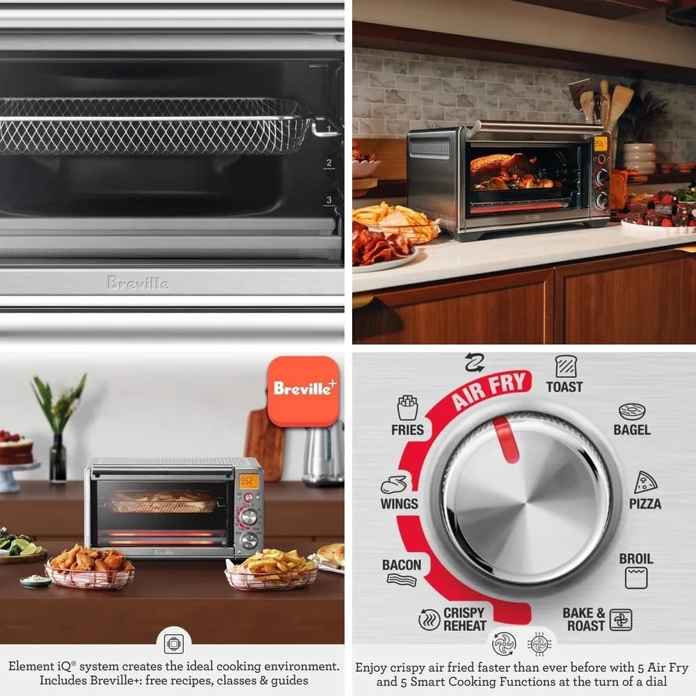 Breville Smart Oven Air Fryer Compact, Brushed Stainless Steel Countertop Convection Toaster Oven with 13 Cooking