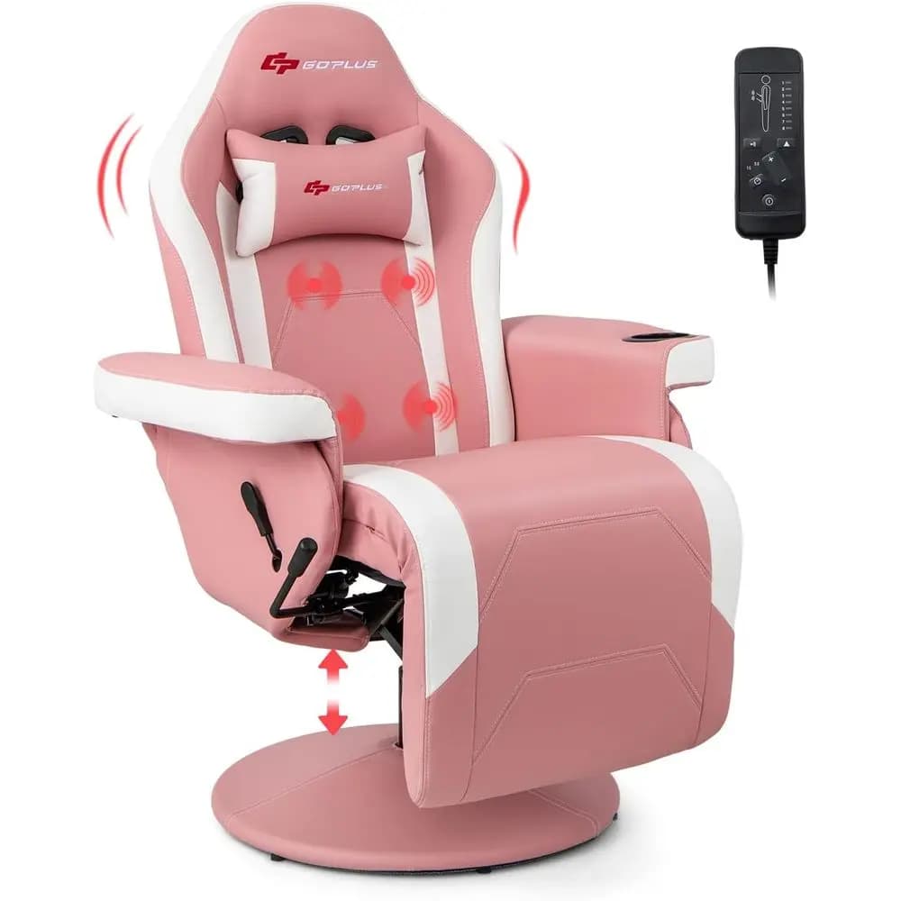 Sedia da Gaming Ergonomica Regolabile con Poggiapiedi, Massaggio, Portabicchieri, Girevole, Stile Racing