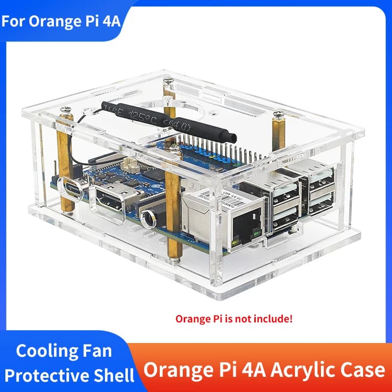 Custodia protettiva trasparente in acrilico Orange Pi 4A con dissipatori di calore della ventola di raffreddamento per Orange Pi 4A opzionale