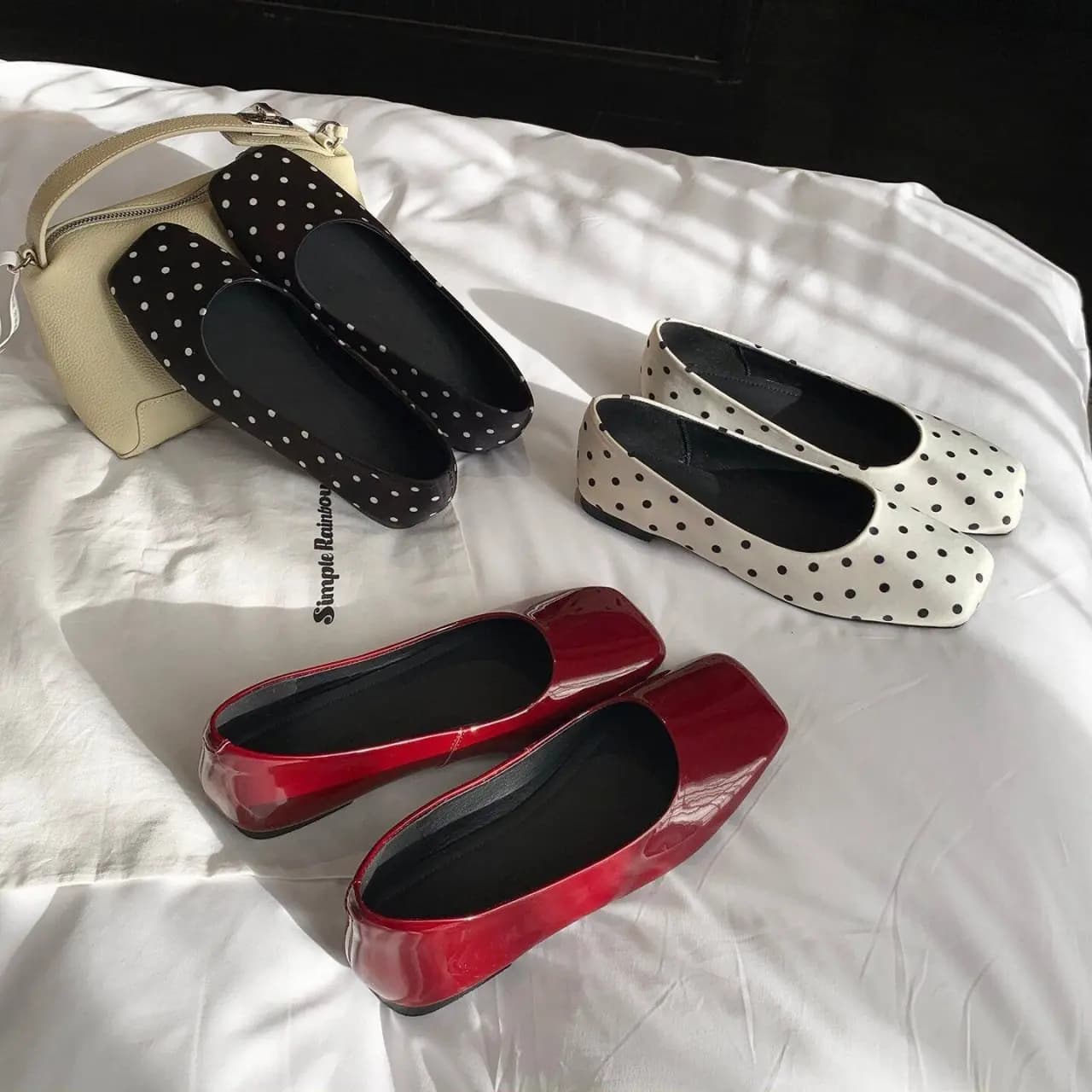 Ballerine da donna a pois, comode scarpe slip-on con punta tonda, stile street, suola morbida, scarpe eleganti da donna