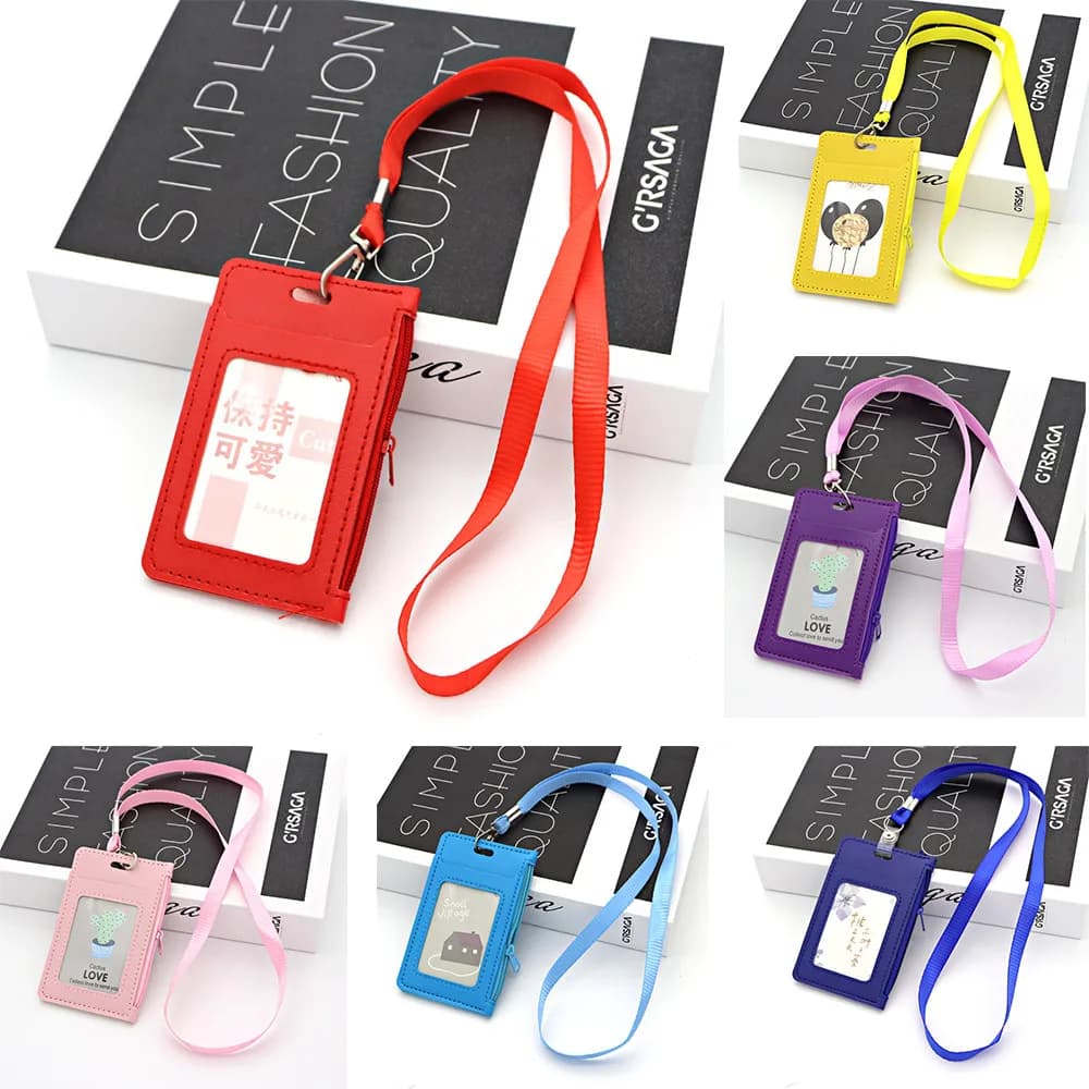 Simple School Children Cord Card Holder Slim Boys Pu Id Certificate Bus Door Credit Card Bag for Girls Zippered coin purse