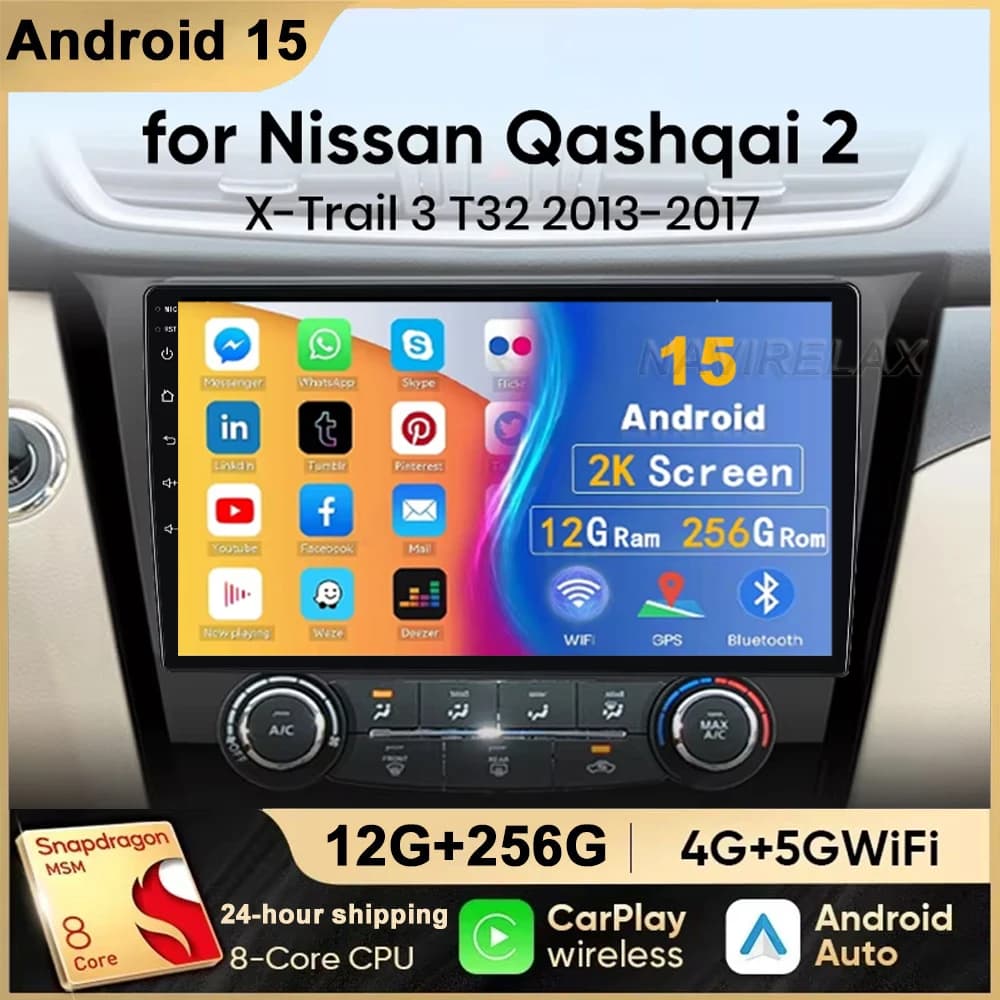 Android 15 Car Radio Multimedia For Nissan X-TRAIL X Trail T32 Qashqai 2 J11 2013 2014 2017 Autoradio 2 Din Carplay gps NO dvd