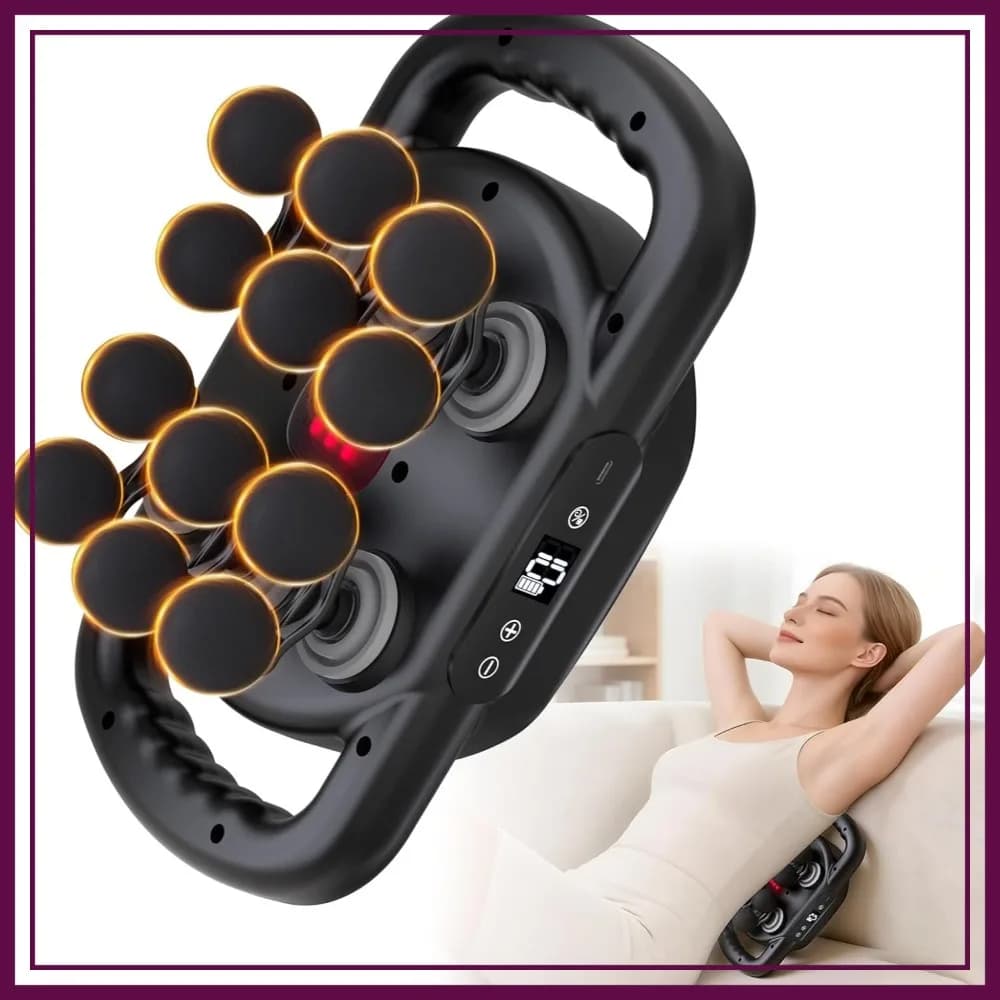 Pistola per Massaggio Profondo, Massaggiatore a Percussione per Tensione Muscolare, Dispositivo Elettrico per Massaggio Corpo con Testine Multiple, Ricaricabile e Portatile per Collo, Spalle, Gambe e Vita