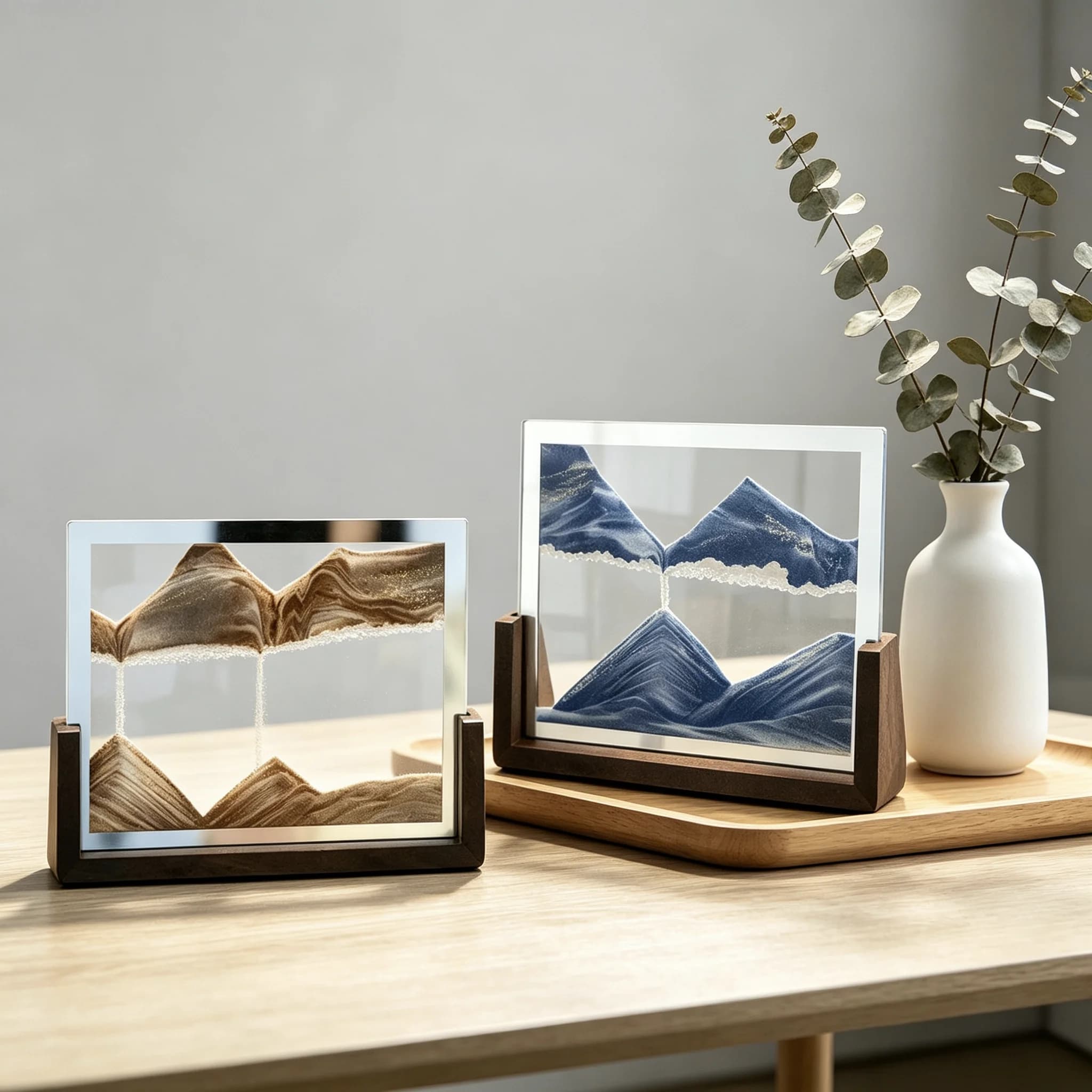 Quadro con Cornice in Legno di Noce, Arte del Sabbia Mobile, Decorazione per Ufficio e Casa, Clessidra 3D Quadrata, Dipinto di Sabbia Fluida, Regalo
