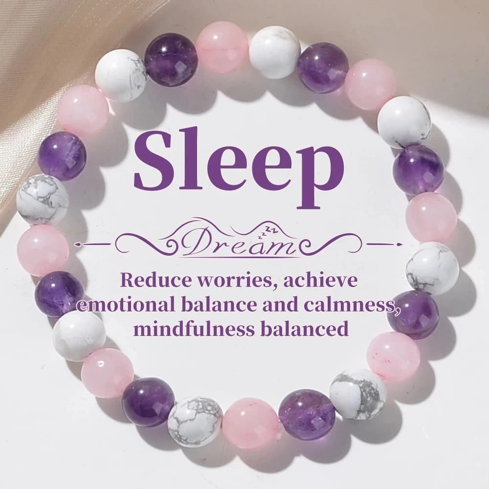 Braccialetto da Notte Elegante da 8mm in Turchese Bianco, Ametista e Quarzo Rosa, con Pietre Naturali per l'Equilibrio dell'Aura, per Donna