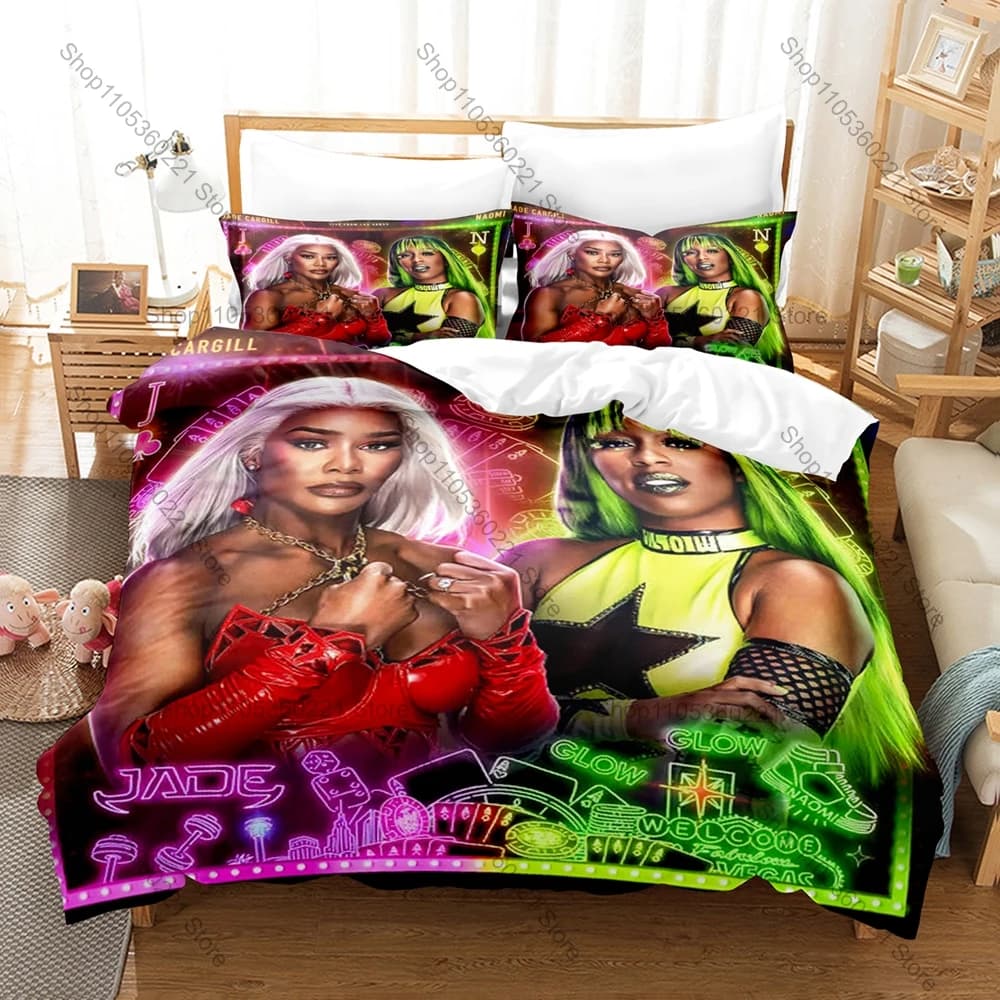 Powerful Muscular Champion Graphic Jade Cargill Undefeated Legend Star Bedding Set Duvet Cover With 2 Pillowcases Teen Sports
