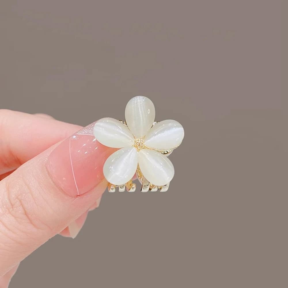 Korean Mini Cat Eye Stone Flower Hair Claw Small Resin Crab Clip Elegant Bangs Grip For Women Girls Jewelry