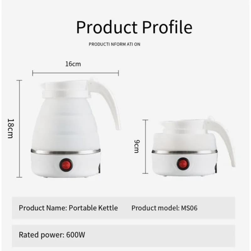 A010 Portable Electric Travel Kettle Foldable Design For Camping, Easy For Storage With Separable 220V EU Power Cord EU PLUG