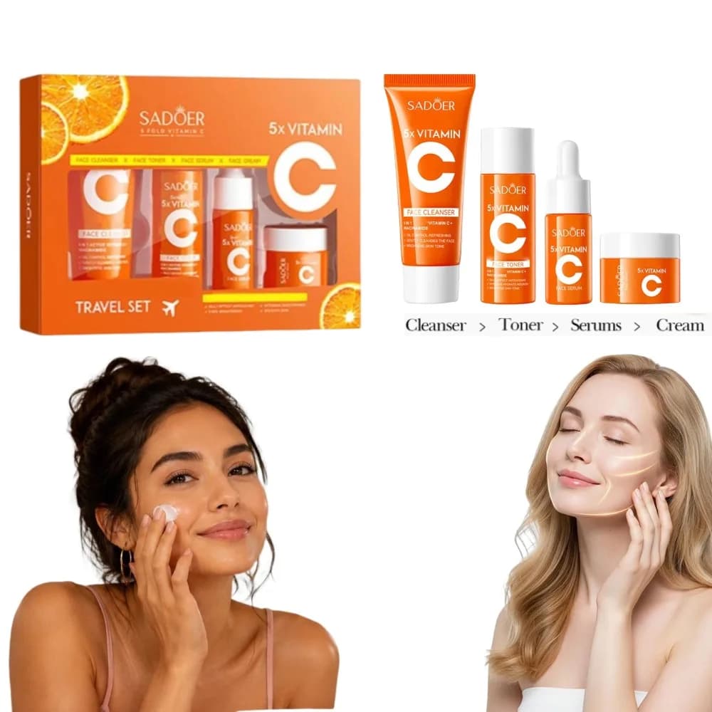 SADOER 4PCS Face Cream Moisturizing Firming Essence Serum Vitamin C Gentle SkinCare Nourishing Brightening Anti-aging Rejuvenate