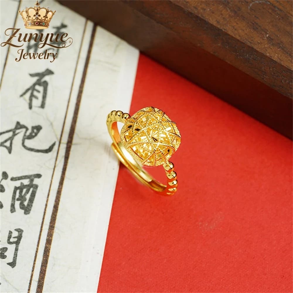 Sand-Gold Hollowed-Out Dreamcatcher Ring Luxury Quality Jewelry Best Selling Handicraft Fashion Jewelry Exquisite Charms Popular