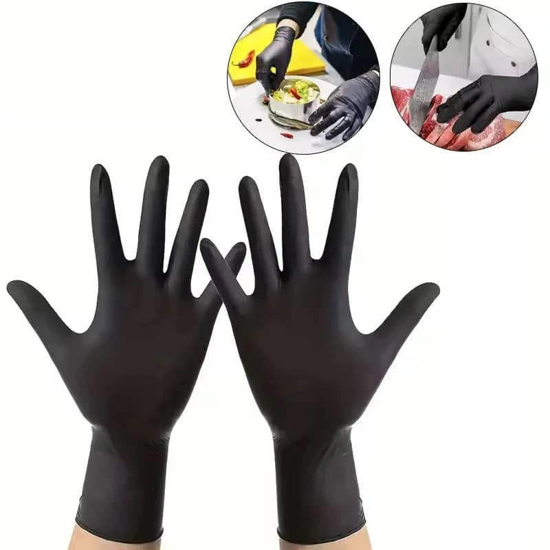 Guanti in gomma monouso da 20-100 pezzi, guanti neri senza lattice, adatti per cucina, parrucchiere, tatuaggi, riparazione auto, ceratura