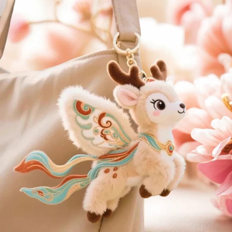 Dunhuang Cultura Portachiavi in peluche Gatto volante Peluche Morbido Peluche Bambola Borsa carina Regalo con ciondolo per gli amici