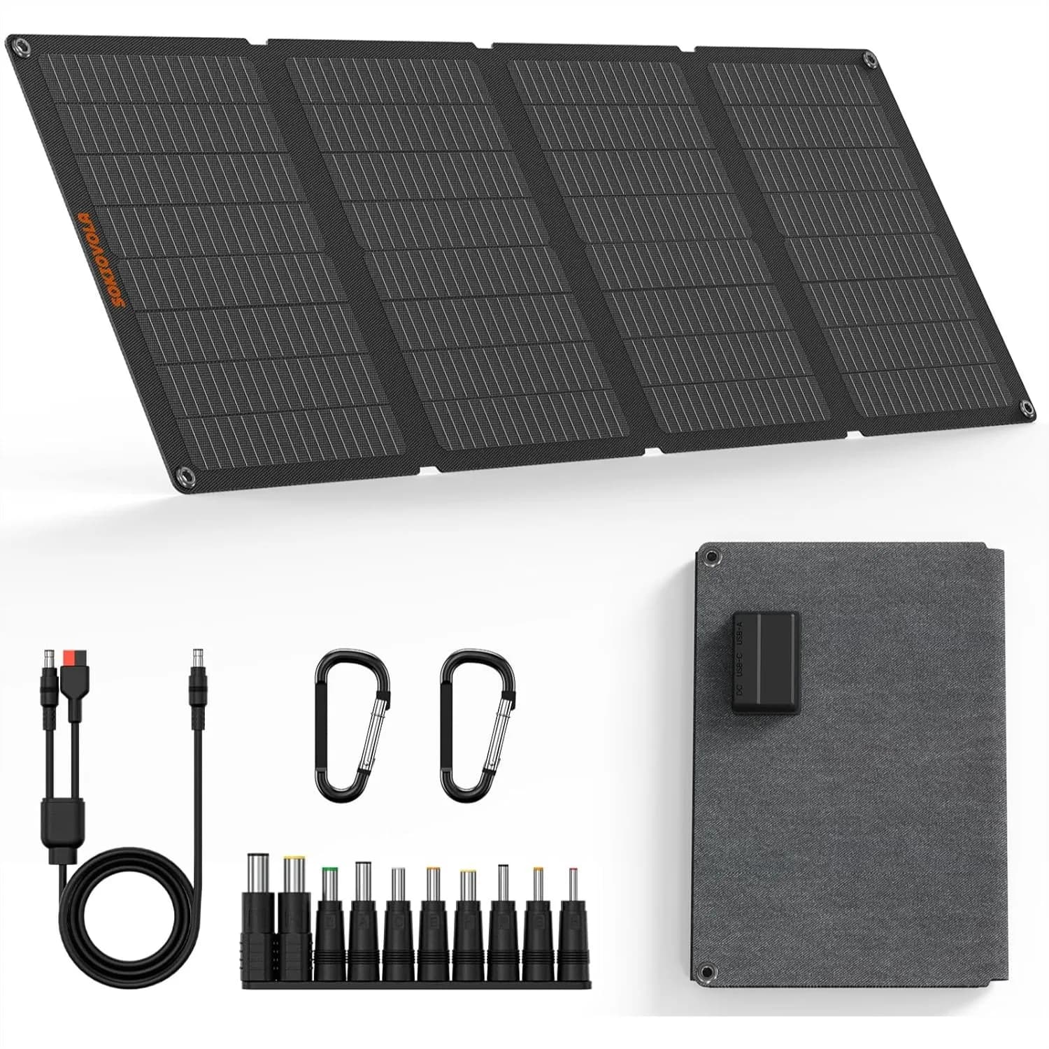 Pannello Solare Portatile 50W, Caricatore Solare Pieghevole con USB-A USB-C DC 18V per Campeggio e Camper