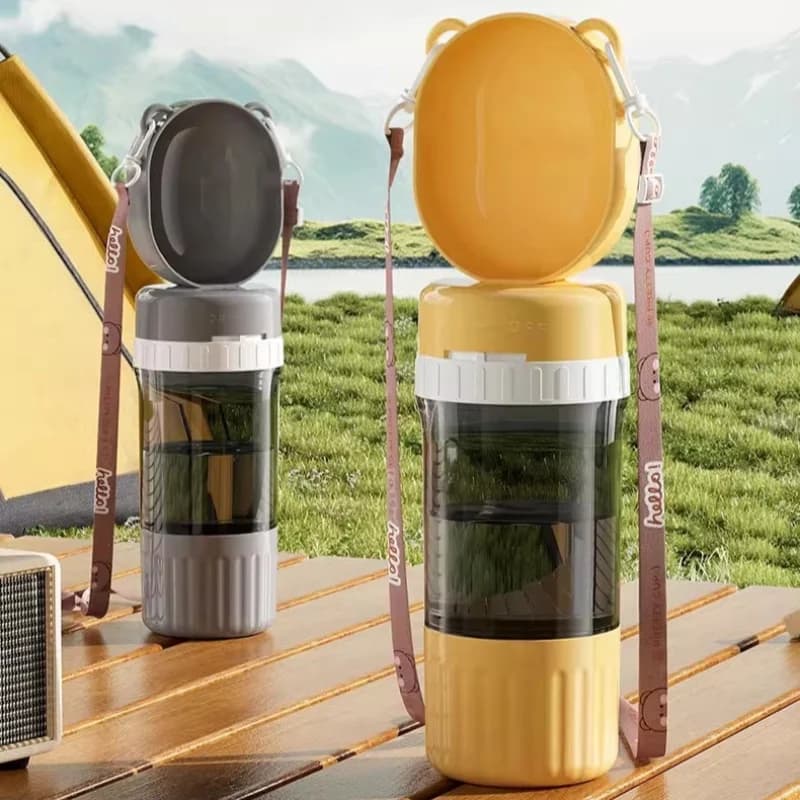 Bottiglia per Alimentazione Animali 2-in-1 con Doppio Scomparto, Ciotola da Viaggio Antigoccia per Acqua e Cibo, Essenziale per Escursioni e Campeggio con Cani e Gatti