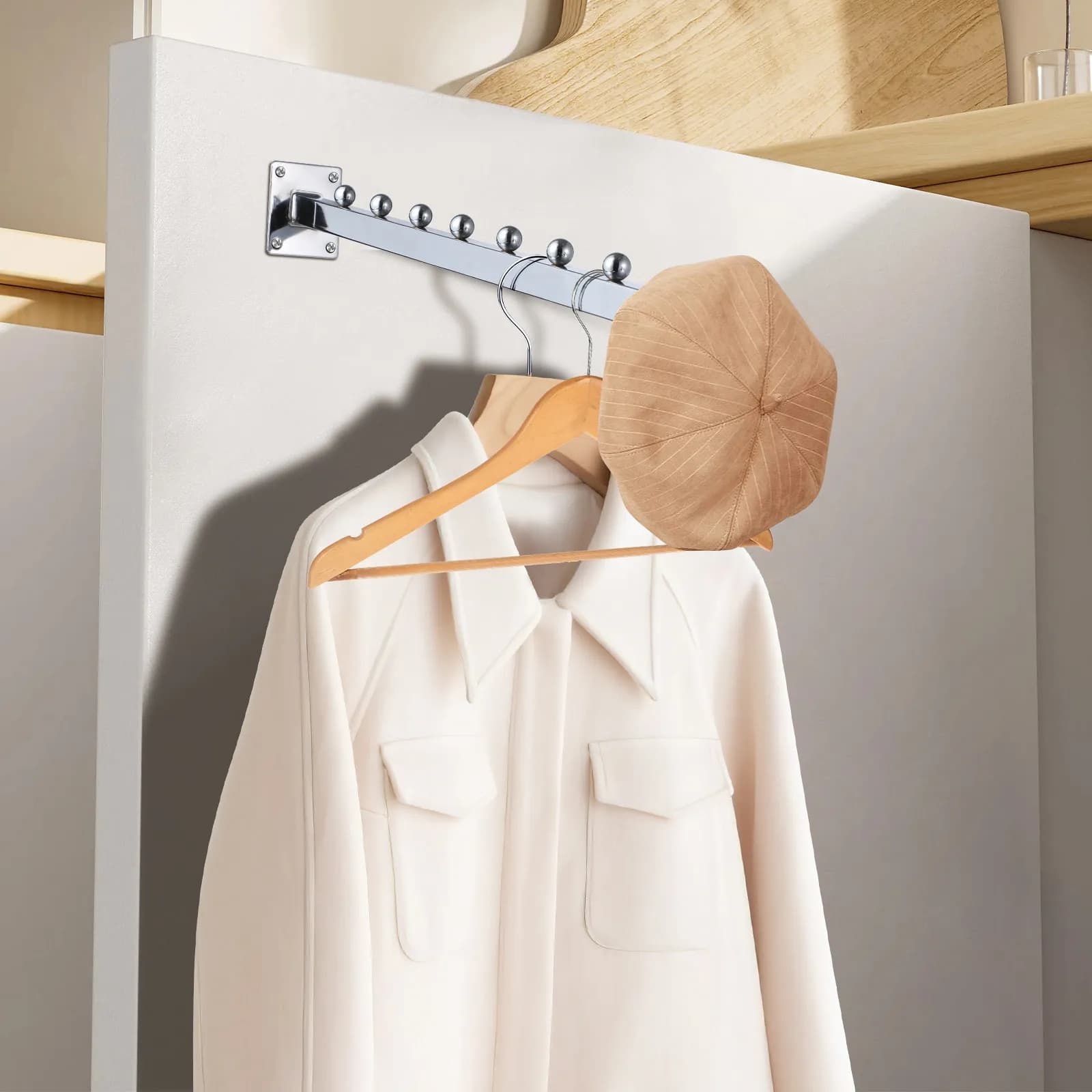 5Pcs Wall Clothes Hanger Square Metal Wall Mounted Clothes Rack Beaded Design Space Saving for Towels Coats Scarves Laundry