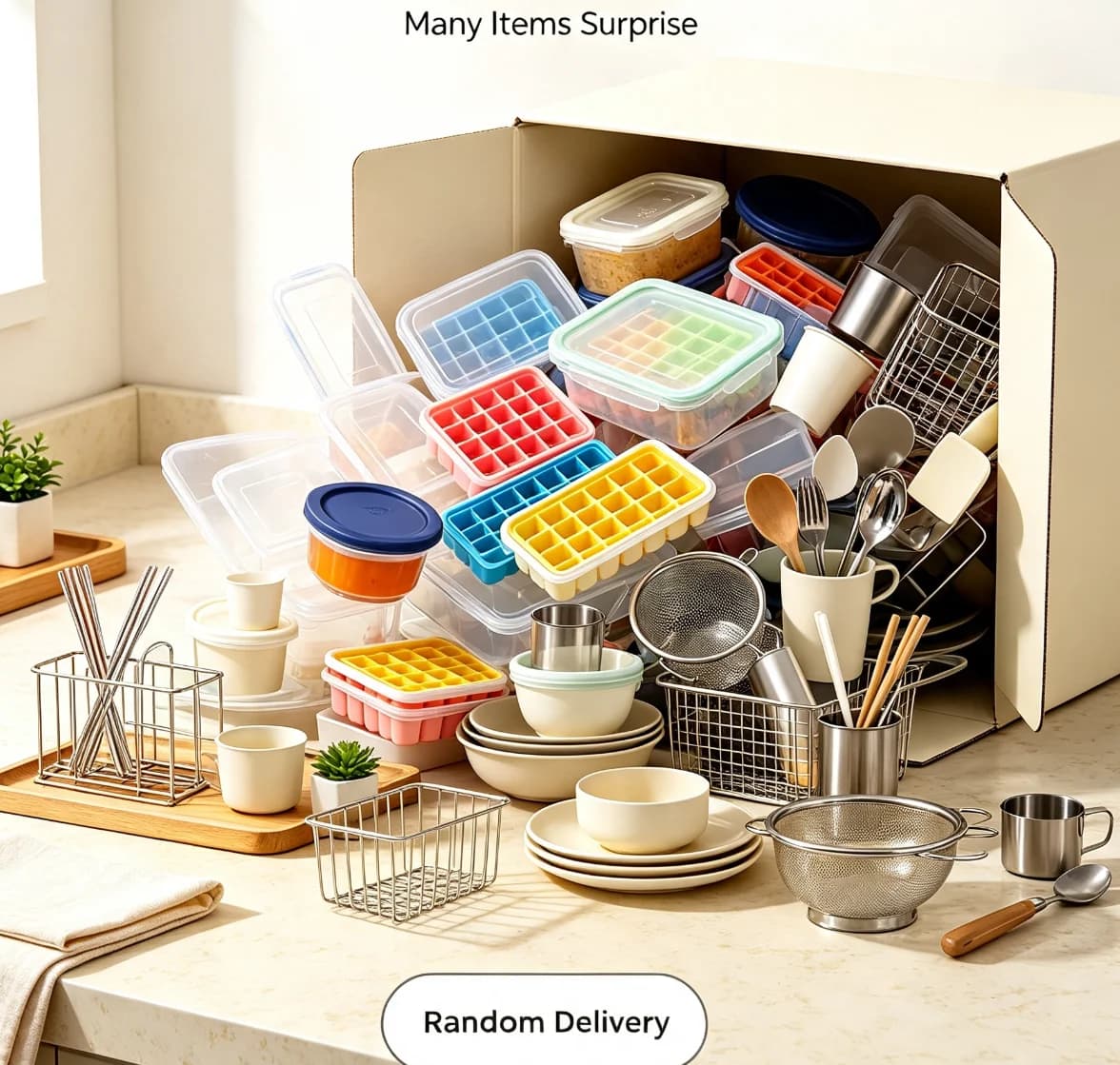 Household Kitchen Surprise Blind Box Random Shipment, Assorted Food Storage Boxes Cup Tableware Organizer