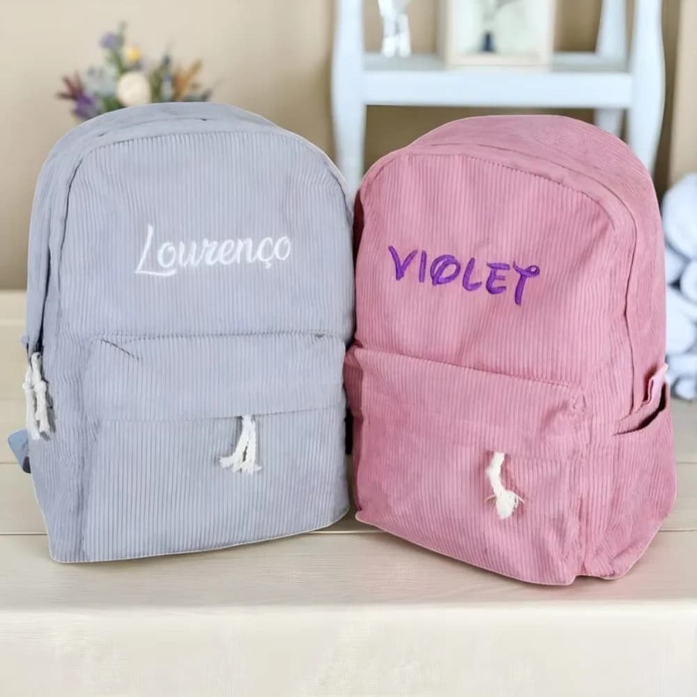 Zaino per bambini con nome ricamato personalizzato - Zaino per bambini in velluto a coste per ragazzi e ragazze, ideale per regali scolastici, essenziale quotidiano
