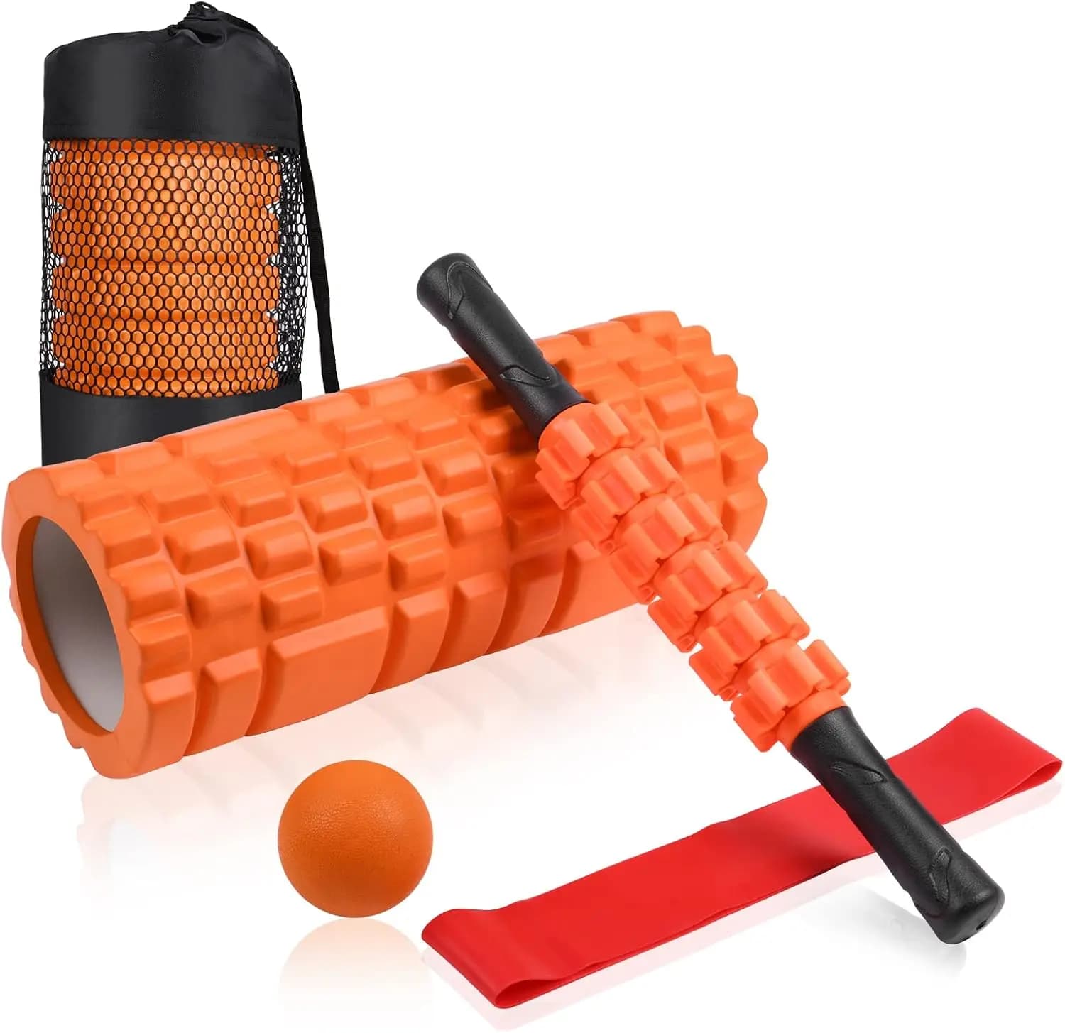 Set di Rulli in Schiuma 5-in-1: Massaggio Muscolare Profondo, Yoga, Pilates, Portatile da Viaggio