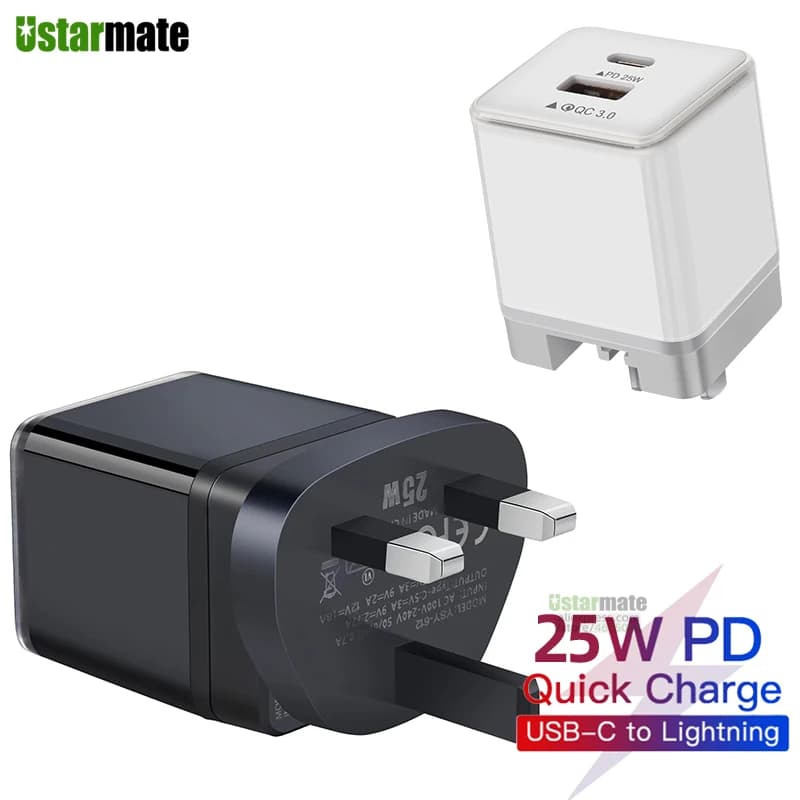 Caricatore USB C da 25W con ricarica rapida Quick Charge QC 3.0, adattatore USB per iPhone, Xiaomi, Samsung, PD 25W, caricatore rapido con spina US/UK.