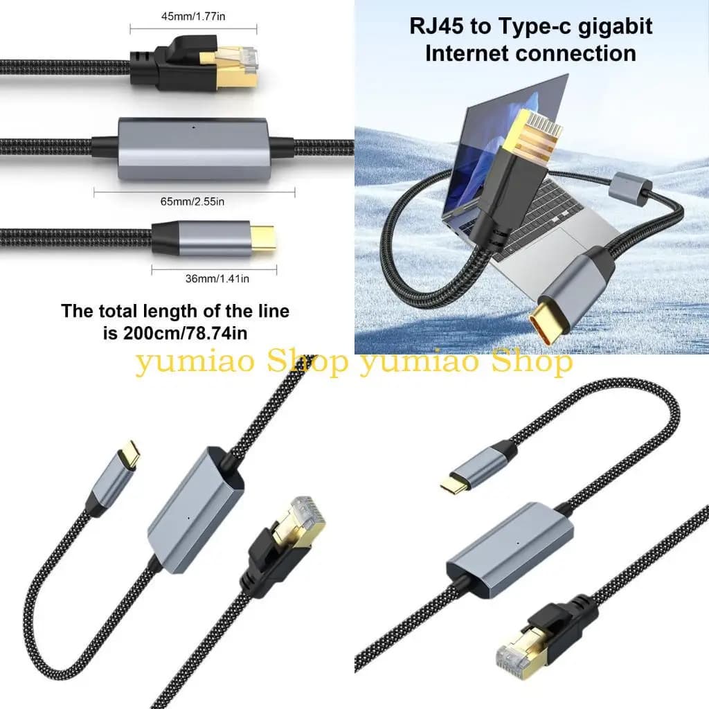 Network adapter from USB C to RJ45 woven nylon 587B stable Internet connection