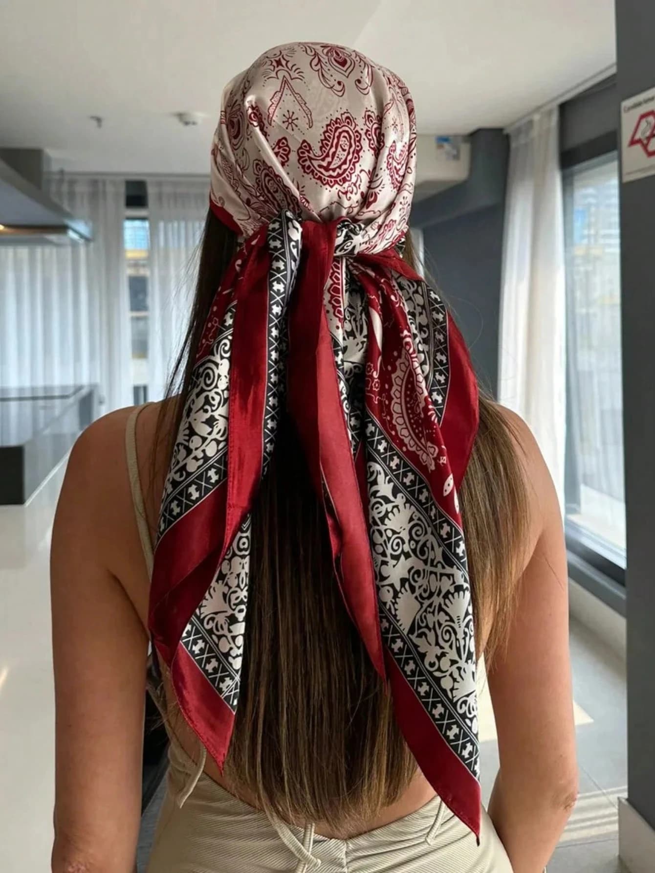 1pc Women's Blue & White Paisley Print Scarf, Satin Smooth Feeling Headscarf/Neckerchief, Suitable For Dress Matching