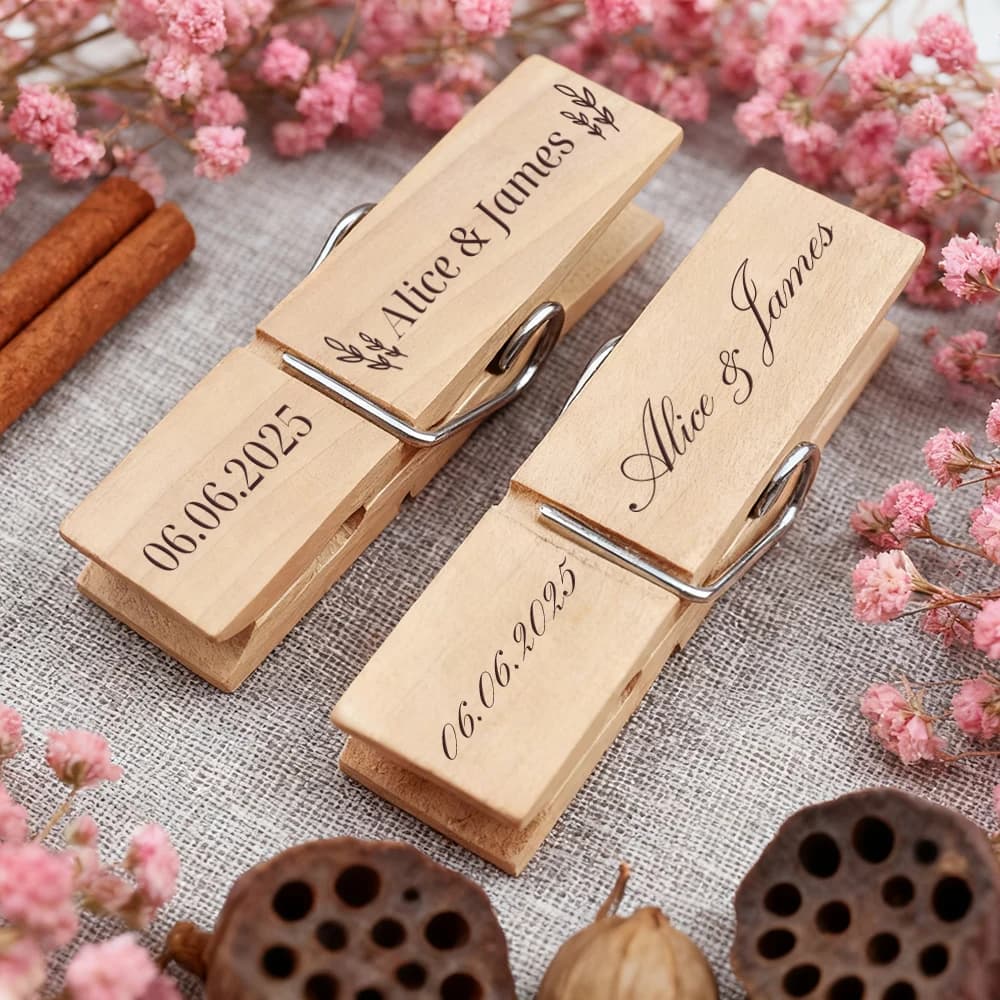 5 custom wood clips laser engraved, photo clips, wooden clips hanging, party decorations, wedding decorations