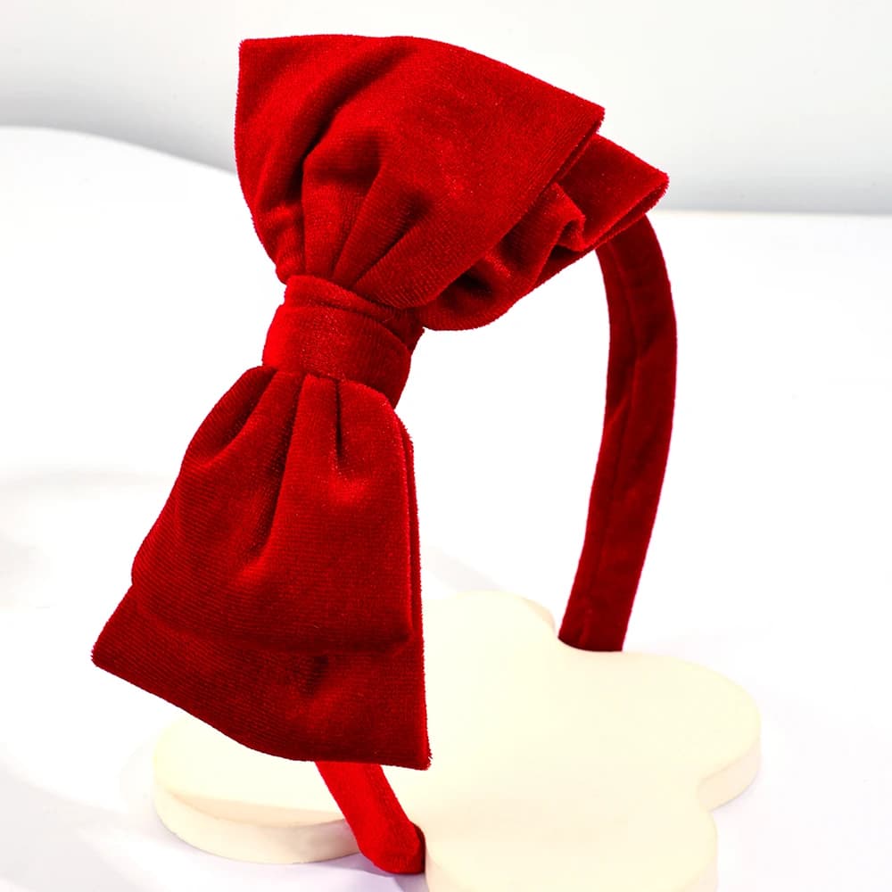 Fascia per capelli con fiocco in velluto solido per ragazze Cerchietto per capelli regolabile con fiocco grande a doppio strato dolce Accessori per copricapo da donna per bambini