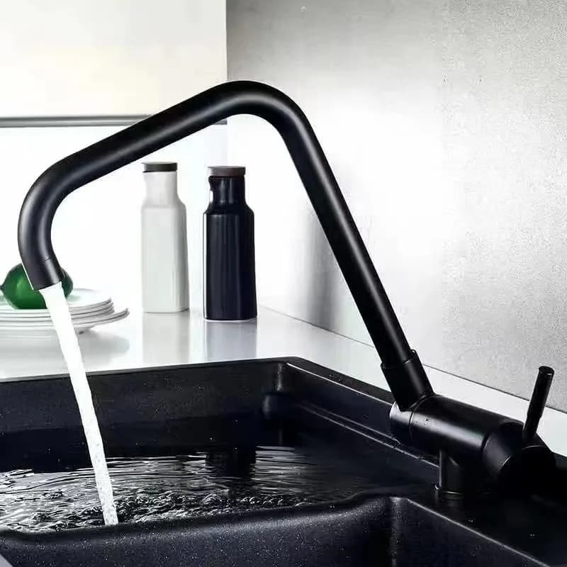 304 Stainless Steel Kitchen Sink Faucet 360° Swivel Folding Tap Hot and Cold Water Mixer Deck Installation Kitchen Crane
