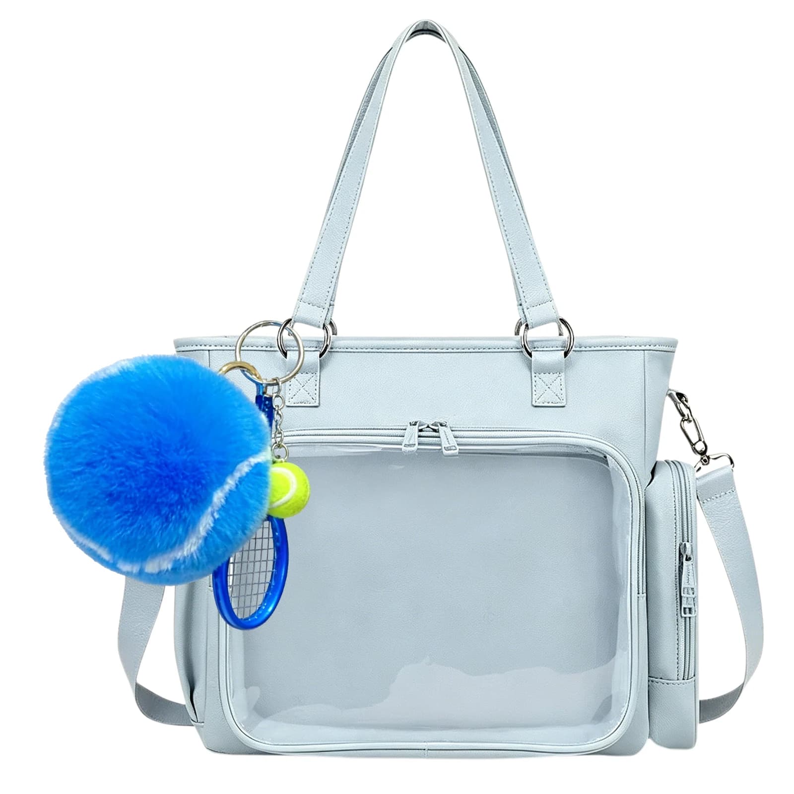 Creativity Plush Tennis Ball with Racket DIY Tennis Fur Key Chain Multi-Purpose Lovely Bookbag Key Ring Soft Backpack Charms