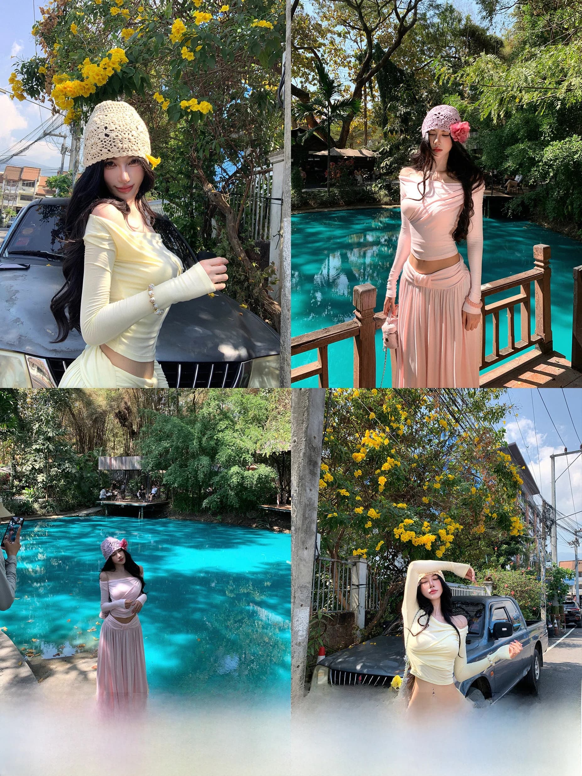 Summer New Style Vacation Theme Women's Fashion Set with Pleated One Shoulder Top And Half Skirt Regular Sleeve Long Sleeve