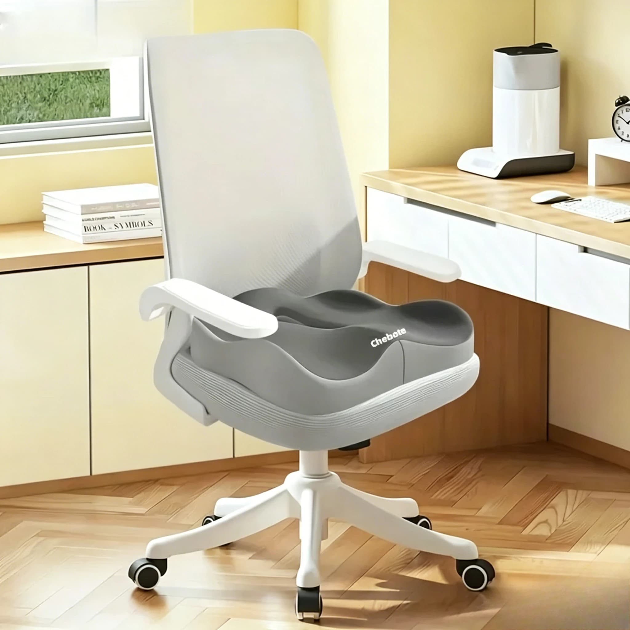 Cuscino Ergonomico 3D in Memory Foam, Lavabile, Verde Chiaro/Grigio, Universale per Auto e Ufficio, Supporto Lombare